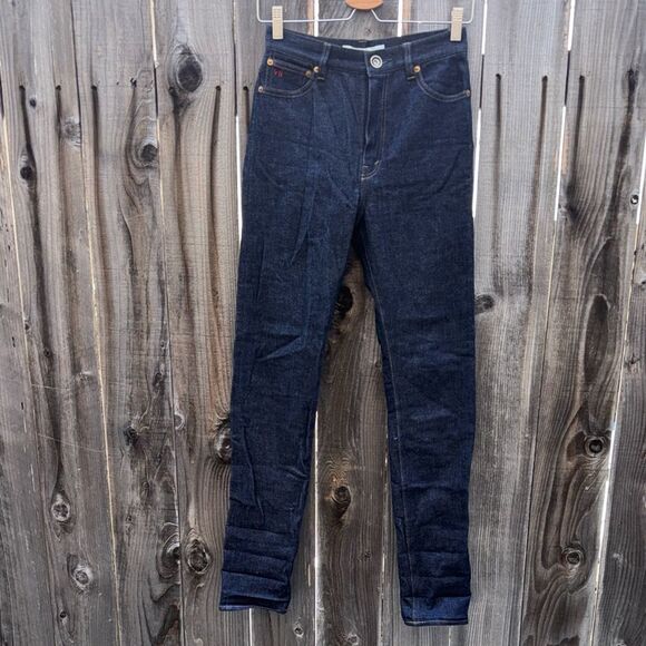 VICTORIA BECKHAM High Rise Skinny Leg Raw Denim Jeans Dark wash Womens Size 25 - Picture 12 of 16